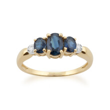 (J) Classic Oval Sapphire & Diamond Trilogy Ring in 9ct Yellow Gold