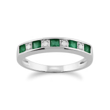 (O) Classic Square Emerald & Diamond Half Eternity Ring 9ct White Gold