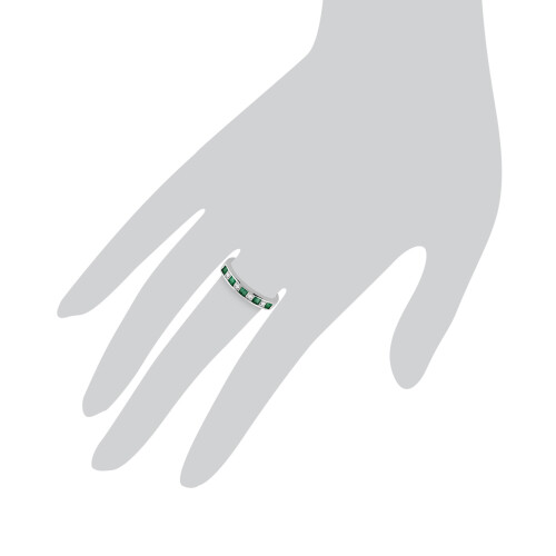 (P) Classic Square Emerald & Diamond Half Eternity Ring 9ct White Gold 2
