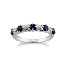 (Q) Classic Round Sapphire & Diamond Half Eternity Ring in 9ct White Gold