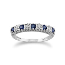 (P) Classic Round Sapphire & Diamond Half Eternity Band in 9ct White Gold