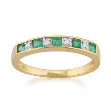 (N) Classic Square Emerald & Diamond Half Eternity Ring in 9ct Yellow Gold