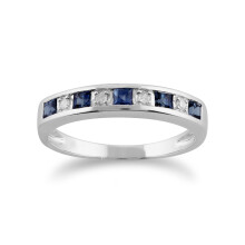 (P) Classic Square Light Blue Sapphire & Diamond Half Eternity Ring in 9ct White Gold