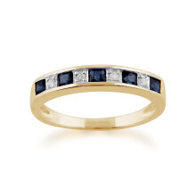 (N) Classic Square Sapphire & Diamond Half Eternity Ring in Yellow 9ct Gold