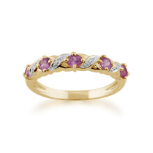 (L) Classic Art Nouveau Round Pink Sapphire & Diamond Half Eternity Ring In 9ct Yellow Gold