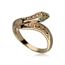 (U) Emerald Eye Marcasite Snake Ring in Gold Plated Sterling Silver