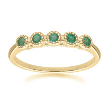 (P) Classic Round Emerald Five Stone Eternity Ring in 9ct Yellow Gold