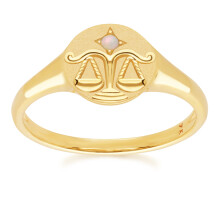 (N) Zodiac Opal Libra Signet Ring In 9ct Yellow Gold