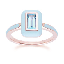 (O) Siberian Waltz Blue Enamel & Swiss Blue Topaz Ring In 18ct Rose Gold Plated Sterling Silver