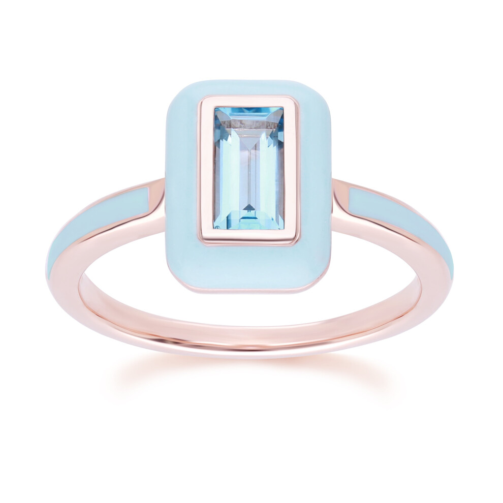 Gemondo (O) Siberian Waltz Blue Enamel & Swiss Blue Topaz Ring In 18Ct Rose Gold Plated Sterling Silver