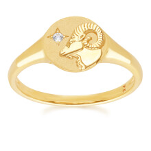 (M) Zodiac Diamond Aries Signet Ring In 9ct Yellow Gold