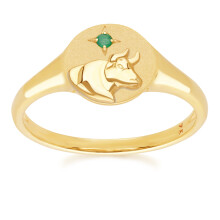 (N) Zodiac Emerald Taurus Signet Ring In 9ct Yellow Gold