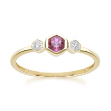 (P) Geometric Round Rhodolite and Sapphire Ring in 9ct Yellow Gold