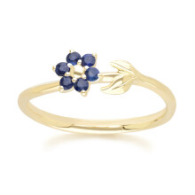 (L) Floral Vine Sapphire Ring in 9ct Yellow Gold