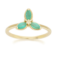 (M) Floral Marquise Emerald Ring in 9ct Yellow Gold