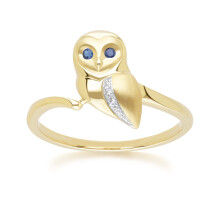 (O) Gardenia Ruby and White Sapphire Owl Ring in 9ct Yellow Gold