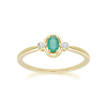 (P) Classic Oval Emerald & Diamond Ring In 9ct Yellow Gold