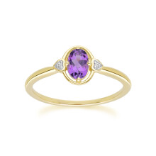 (M) Classic Oval Amethyst & Diamond Heart Ring In 9ct Yellow Gold