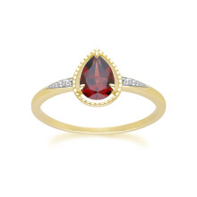 (P) Classic Pear Garnet & Diamond Ring In 9ct Yellow Gold
