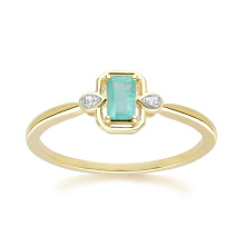 (L) Classic Emerald Baguette & Diamond Ring In 9ct Yellow Gold
