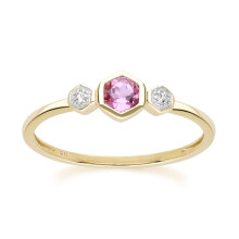 (O) Geometric Round Pink Tourmaline and Sapphire Ring in 9ct Yellow Gold