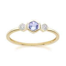 (O) Geometric Round Tanzanite and Sapphire Ring in 9ct Yellow Gold