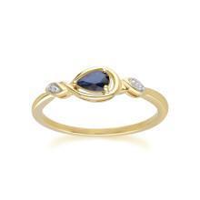 (N) Classic Pear Sapphire & Diamond Ring In 9ct Yellow Gold