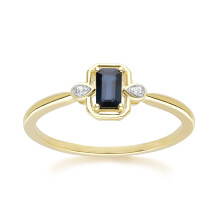 (M) Classic Sapphire Baguette & Diamond Ring In 9ct Yellow Gold