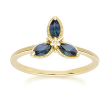 (O) Floral Marquise Sapphire Ring in 9ct Yellow Gold