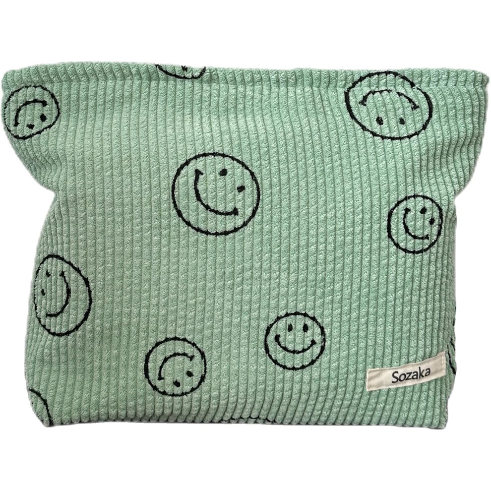 Tianfu Green Cosmetic Bags For Women Corduroy Cosmetic Bag Aesthetic Women Handbags Purses Smile Dots Makeup Organizer Storage Makeup Bag Girls Case Bags (Green)
