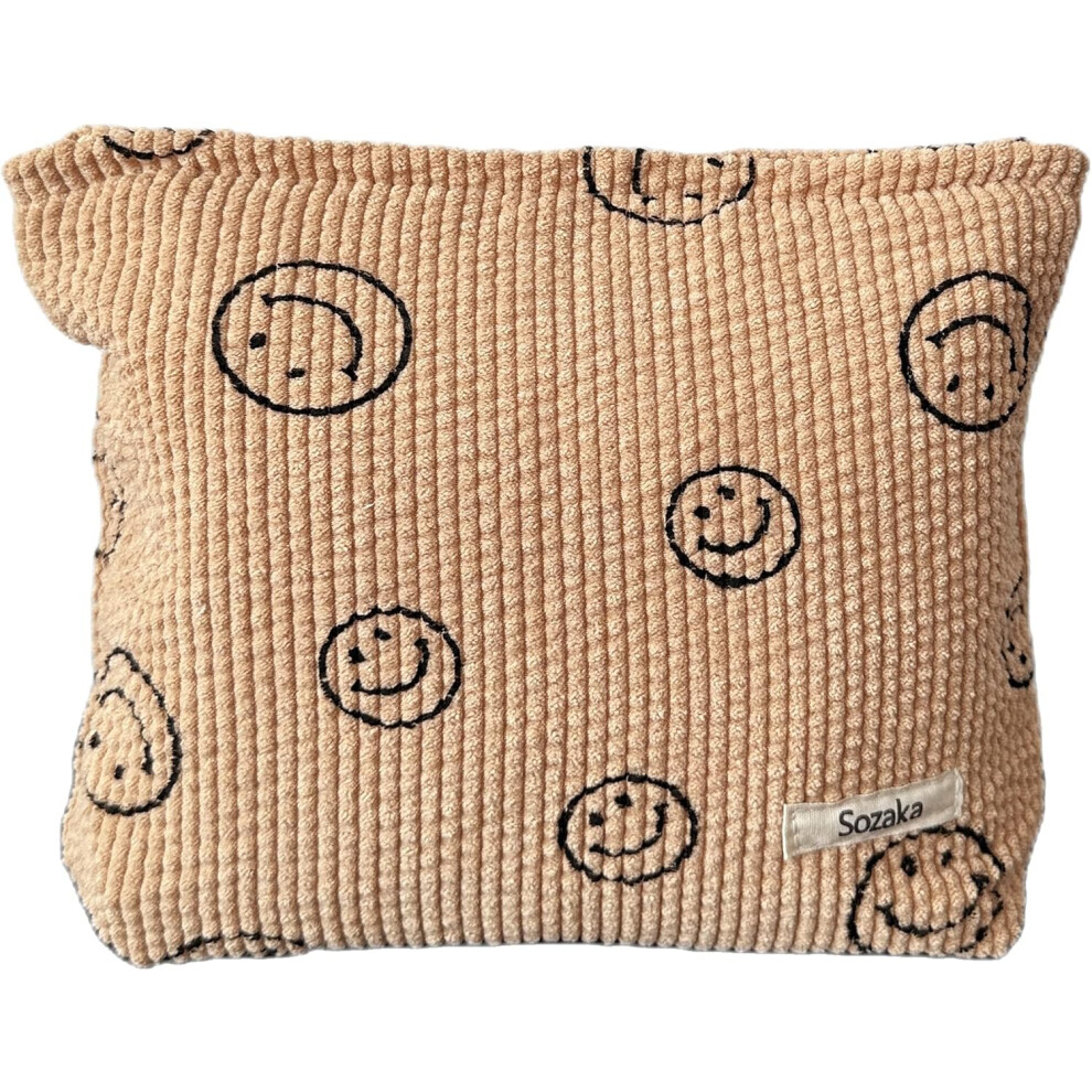 Tianfu Cosmetic Bags For Women Corduroy Cosmetic Bag Aesthetic Women Handbags Purses Smile Dots Makeup Organizer Storage Makeup Bag Girls Case Bags (Khaki)