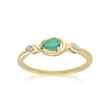 (N) Classic Pear Emerald & Diamond Ring In 9ct Yellow Gold