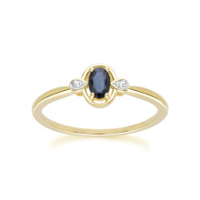 (M) Classic Oval Sapphire & Round Diamond Ring In 9ct Yellow Gold