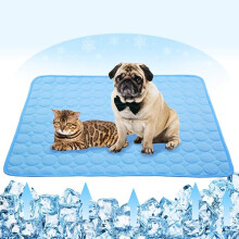 Summer Cooling Mat for Dogs Cats Ice Silk Self Dog Cooling Mat Breathable Pet Crate Pad Portable & Washable Pet Cooling Blanket for (28 X 22in, blue)