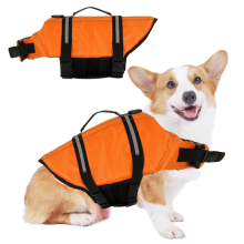 Dog Life Jacket, Reflective Lifesaver With Rescue Handle, Adjustable Floating Vest,High Buoyancy Aid Dog Saver-Orange-M