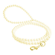 Pearls Beaded Pet Dog Cat Training Walking Leash Lead Leashes-Gold