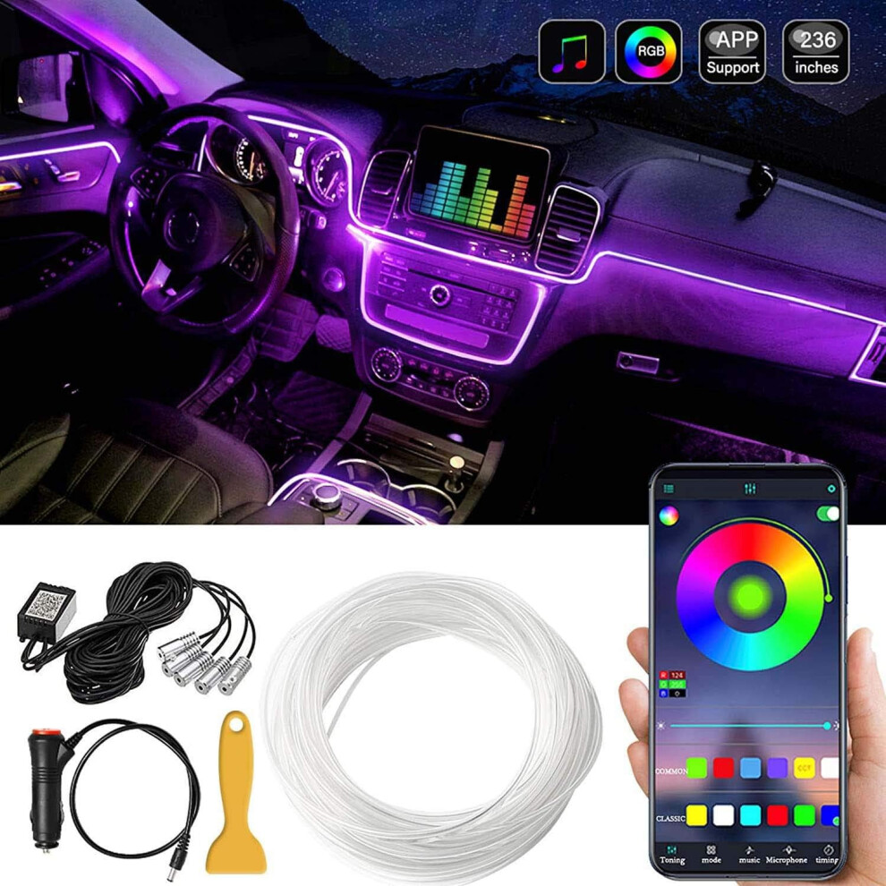 Automotive Led Interior Bar 16 Million Color 5-In-1 With 236-Inch Fiber Optic, Multi-Color Rgb Sound Active Automotive Ambient Ing Kit Light 7770198348378