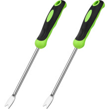 Manual weeding tool with ergonomic handle for horticultural weeding, stainless steel garden lawn and farmland transplant plant tool (2 forks)