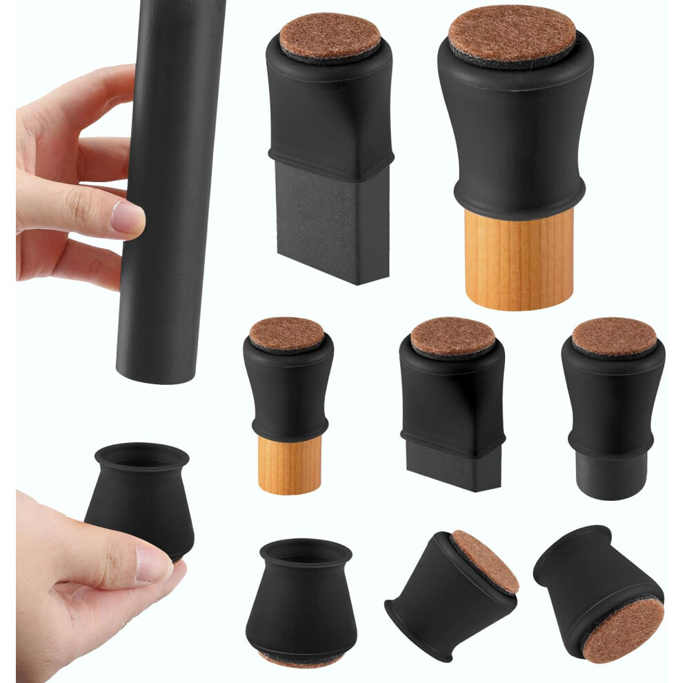 Black silicone chair foot and floor protector, with felt chair foot cap, silicone furniture foot protector, wooden floor protector (1.2 "-1.5"black)-image-OPC-PHFXQBC-NEW