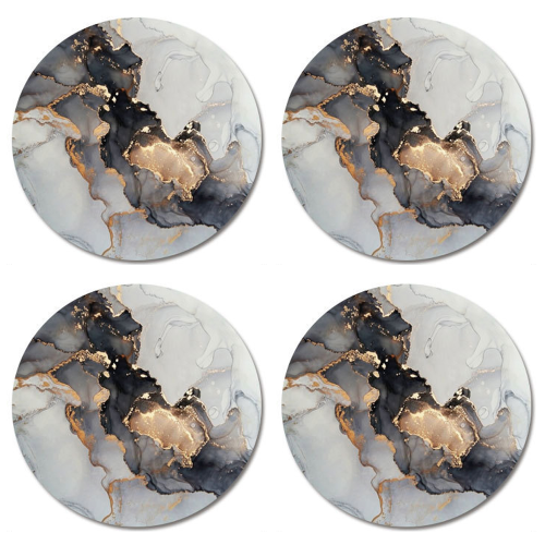 Marble Pattern Coasters - Round Drinks Absorbent Stone Coaster Set with Ceramic Stone and Cork Base-style 2