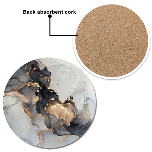Marble Pattern Coasters - Round Drinks Absorbent Stone Coaster Set with Ceramic Stone and Cork Base-style 2 2