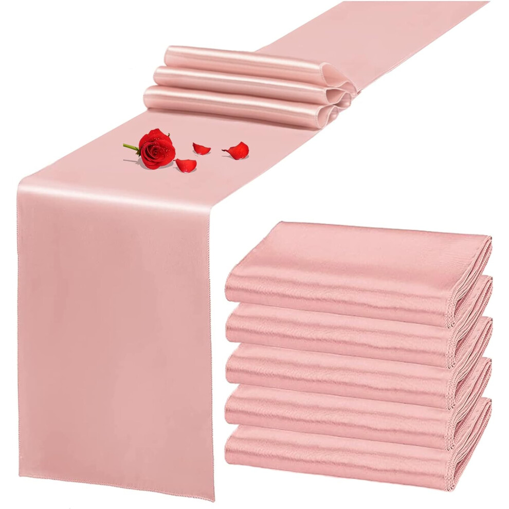 Set of 10 Satin Table Runners 12 x 108 Inches, Table Decoration for Dining Room Wedding Party Supplies - Rose Gold-image-OPC-PHFXR28-NEW