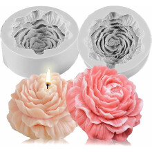 Silica gel mold, 2PCS 3D peony silica gel mold for wax melt, candle, soap production, candy chocolate, cake decoration, epoxy resin casting, DIY