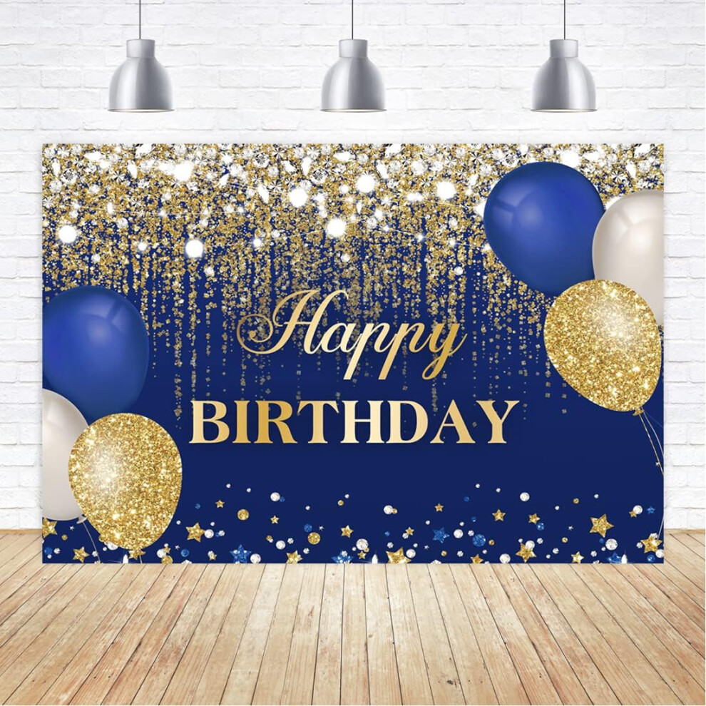 And Happy Birthday Background 6X4 Feet Shiny Dots Diamond Balloon Photography Background Party Decoration Cake Studio Props Blue/Gold 7770198309218