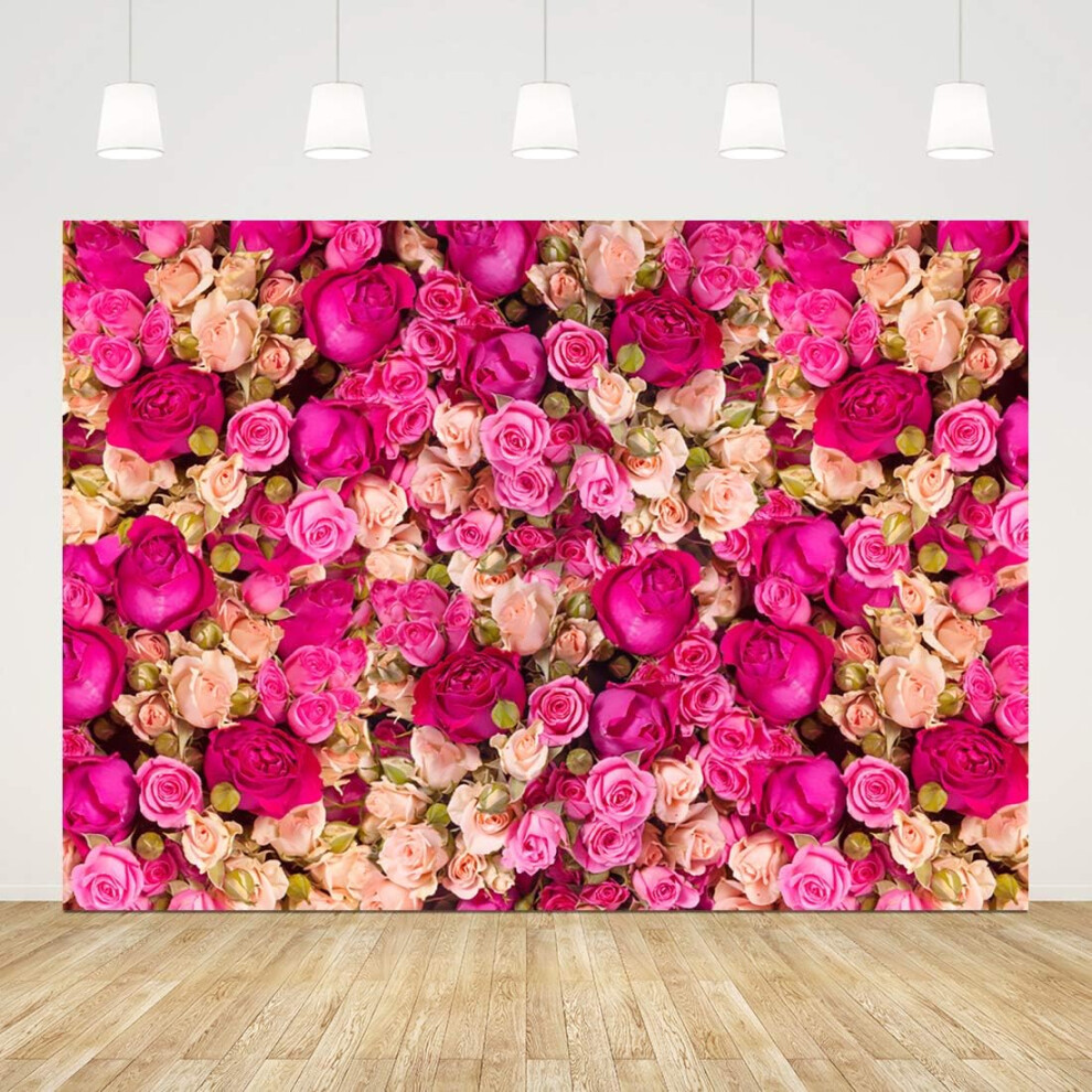 7X5 Feet Rose Photography Background Valentine's Day Photo Wedding Birthday Decoration Wedding Flower Rose Wall Art Photography Booth Props Pink/Red 7770198309294