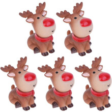 5 Pcs Christmas Mini Reindeer Statue Cartoon Antler Deer Elk Pattern Figurine Animal Cake Topper Desktop Decorative Ornaments for Children Kids