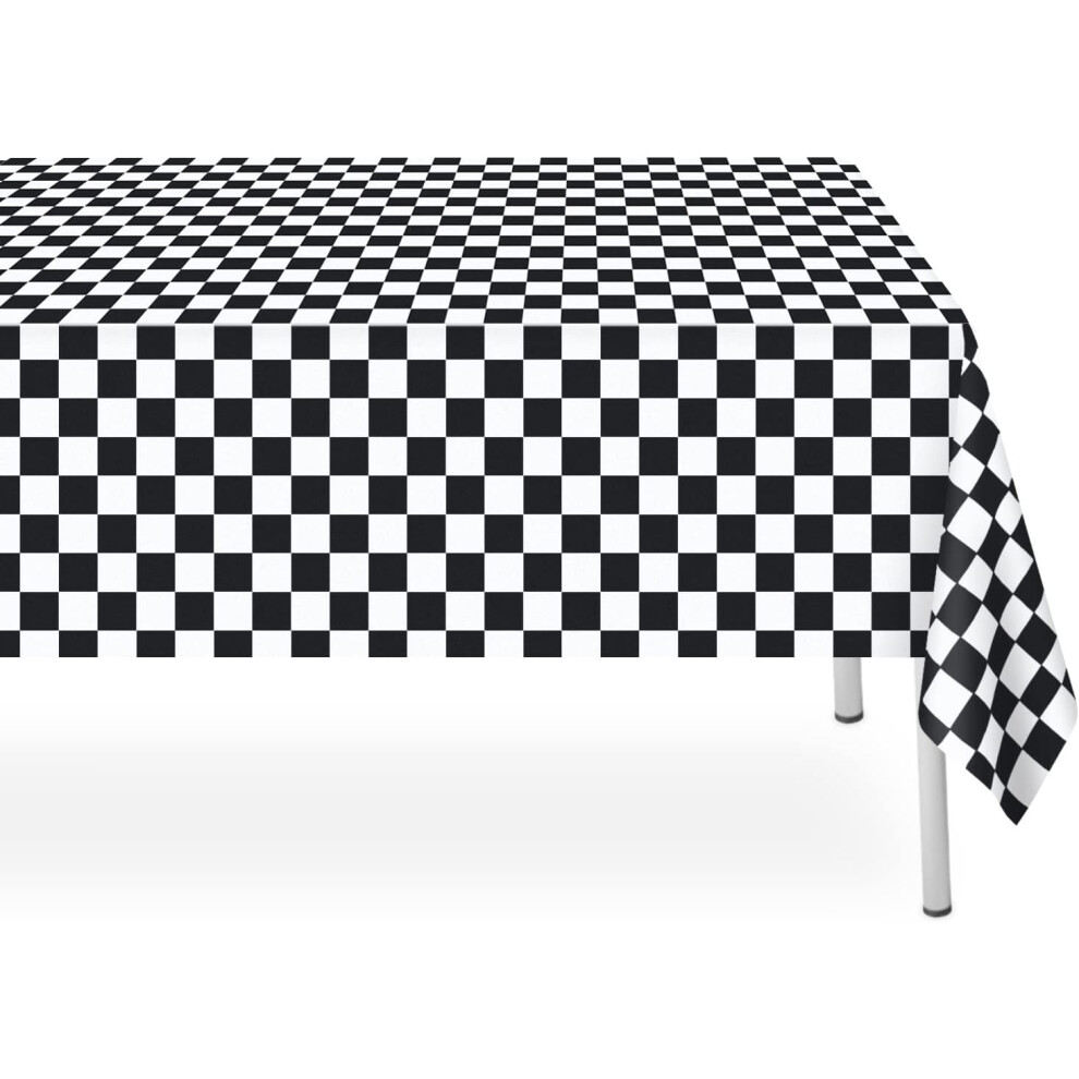 3 Pcs Black and White Checkered Tablecloths, Party Disposable Plastic Tablecloths, 137.16 x 274.32 cm Waterproof Black Checkered Flag Tablecloths