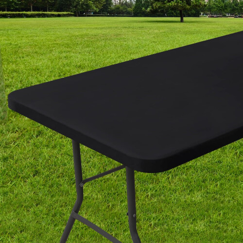 Rectangular Tablecloth, Waterproof Polyester Elastic Fitted Tablecloth, Fits 6ft Folding Table Camping, Outdoor (Black, 76.20 cm x 182.88 cm)