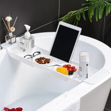 Expandable bathroom shelf tray, multifunctional plastic bath tray, simple and stylish bath storage shelf (White - 1pcs).