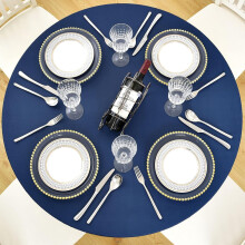 Indoor Outdoor Patio Round Vinyl Tablecloth,Perfect for Christmas/Home,Oil Waterproof Wipeable, Navy Blue Fits 45-56 inches (Approx.114.3-142.2cm)